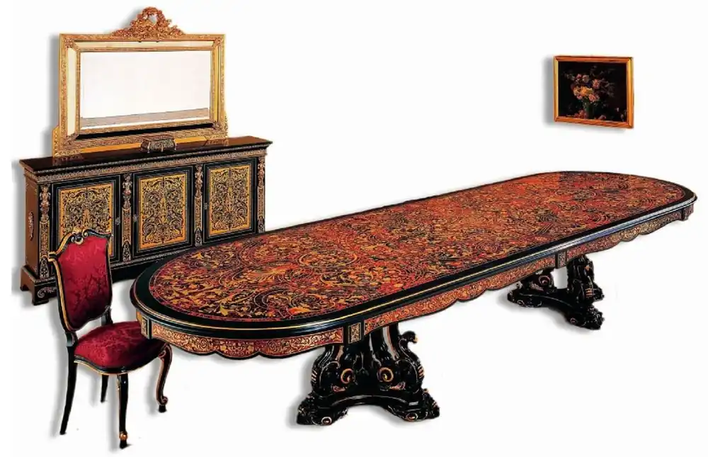 Casa Padrino table de salle à manger baroque de luxe boulle noir / rouge / or 400 x 130 x H. 80 cm - Table de salle à manger en bois massif - Meubles de salle à manger baroque - Noble & Magnifique Günstig