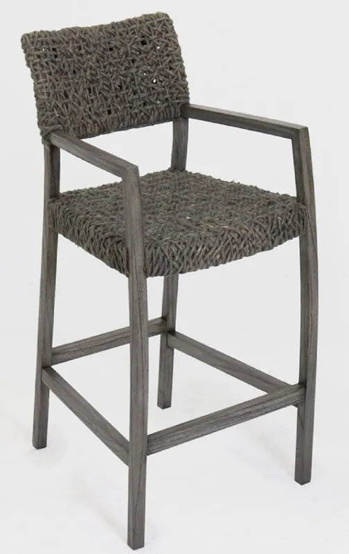 Casa Padrino chaise de bar de luxe avec accoudoirs gris 55 x 64 x H. 114 cm - Chaise en bois massif avec tissage en rotin fin - Meubles de bar de luxe en bois massif Highlight