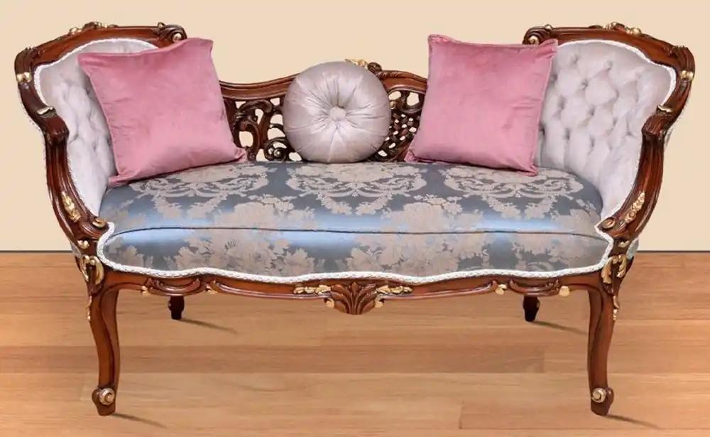 Sonderaktion Casa Padrino banc baroque bleu / beige / marron / or 150 x 55 x H. 80 cm - Magnifique banc en bois massif avec motif floral noble - Mobilier de style baroque