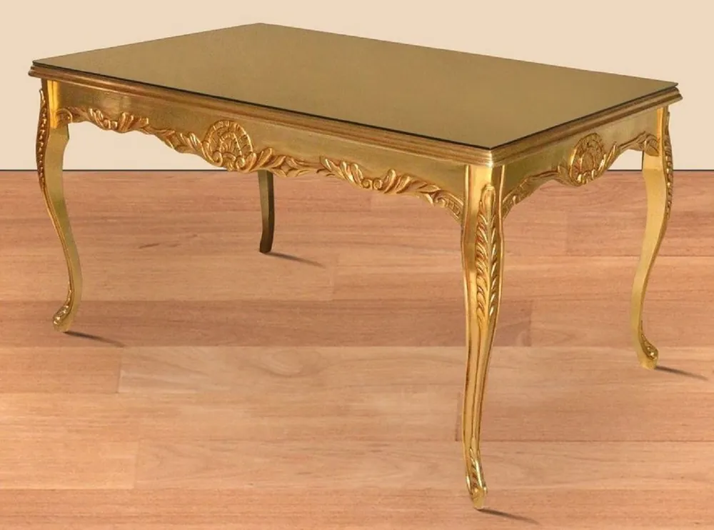 Casa Padrino table à manger baroque or 200 x 100 x H. 90 cm - Table de cuisine en bois massif avec plateau en verre - Mobilier de salle à manger baroque Sonderangebot