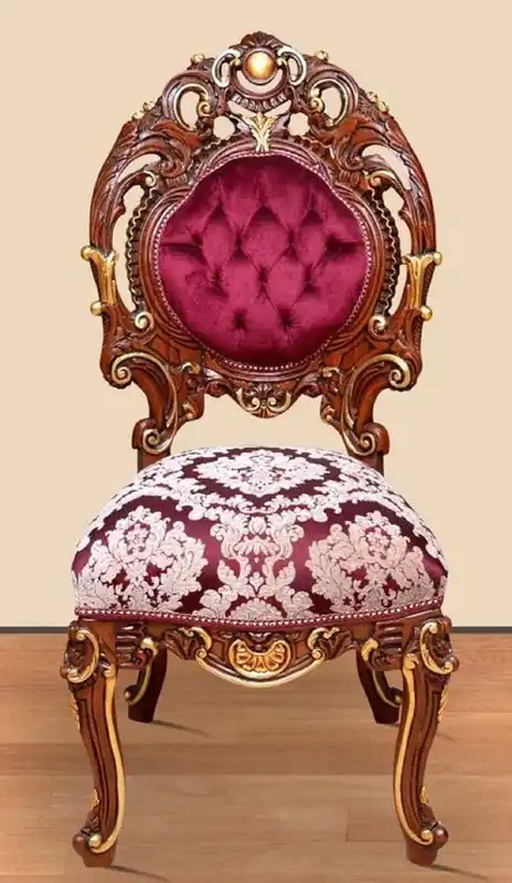 Casa Padrino chaise de salle à manger baroque bordeaux rouge / crème / marron / or 60 x 50 x H. 120 cm - Magnifique chaise de cuisine en bois massif avec motif noble - Mobilier de salle à manger baroque Versand Am Gleichen Tag