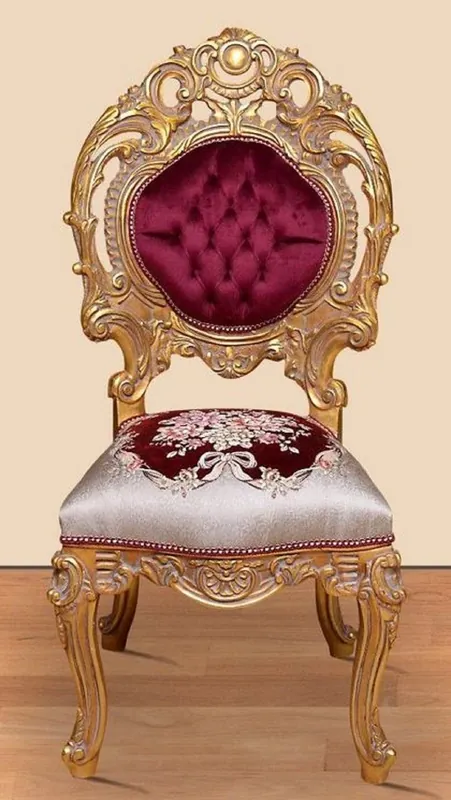 Nur Für Kurze Zeit Casa Padrino chaise de salle à manger baroque bordeaux rouge / argent / or 60 x 50 x H. 120 cm - Magnifique chaise de cuisine en bois massif avec motif noble - Mobilier de salle à manger baroque