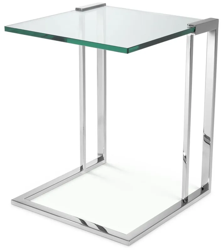 Schnäppchen Casa Padrino table d'appoint de luxe argent 45 x 45,5 x H. 56,5 cm - Table en acier inoxydable avec plateau en verre - Meubles de salon de luxe