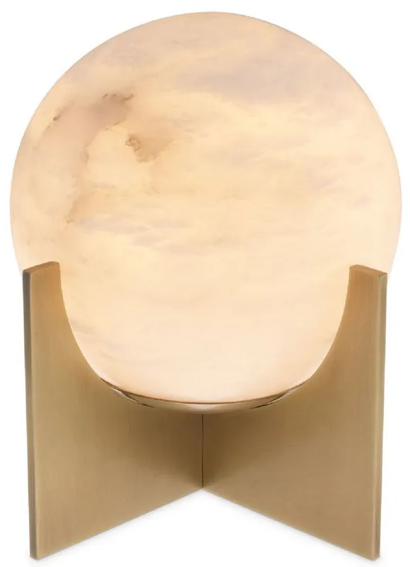 Casa Padrino lampe de table de luxe laiton antique / albâtre Ø 23 x H. 25 cm - Lampe de table moderne avec abat-jour rond en albâtre - Luminaires de Luxe Sofort Bestellen