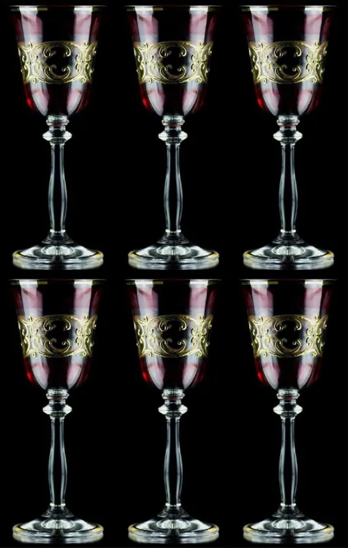 Casa Padrino ensemble de 6 verres à liqueur baroque de luxe bordeaux rouge / or Ø 5,5 x H. 17 cm - Verres à liqueur faits et peints à la main - Accessoires pour Hôtels et Restaurants Expressversand