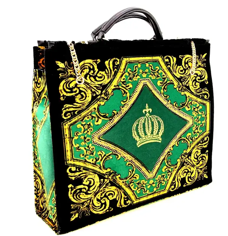 Pompöös by Casa Padrino Sac à Main pour Dames de Luxe Couronne et Strass Vert / Noir / Or 43 x H. 43 cm - dessiné par Harald Glööckler Rabatt