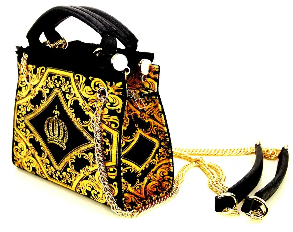 Pompöös by Casa Padrino Sac à Main pour Dames de Luxe Couronne et Strass Noir / Or 25 x H. 20 cm - dessiné par Harald Glööckler Bestseller