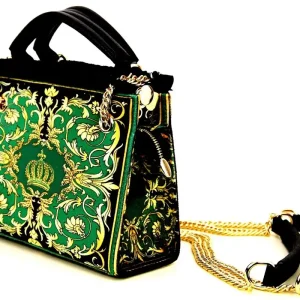Top-Preis Pompöös by Casa Padrino Sac à Main pour Dames de Luxe Fleurs Baroques avec Couronne et Strass Vert / Noir / Or 25 x H. 20 cm - dessiné par Harald Glööckler