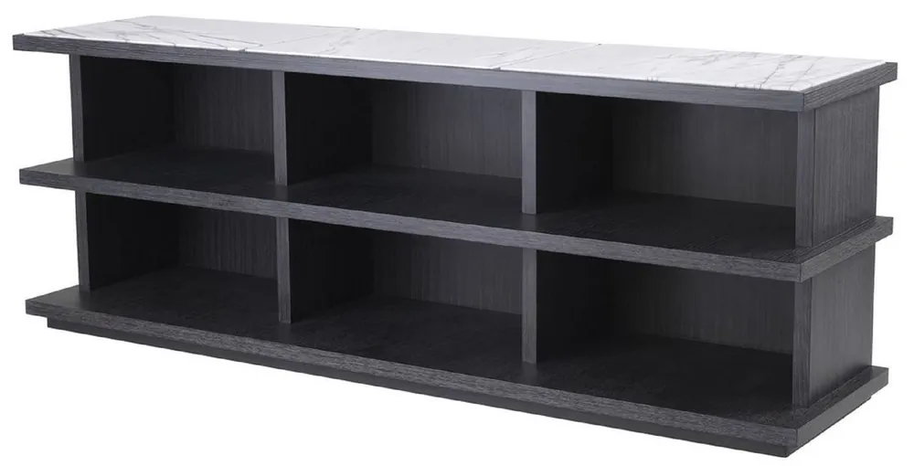 Zertifiziert Casa Padrino armoire étagère de luxe gris anthracite / blanc / lilas 220 x 55 x H. 80 cm - Armoire en bois massif noble avec 3 étagères et plateaux en marbre - Meubles de salon de luxe