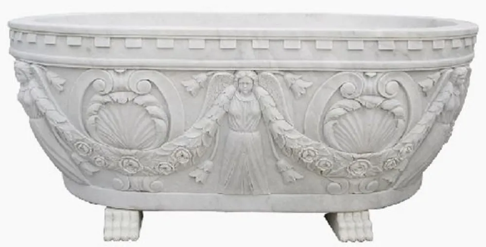 Casa Padrino baignoire baroque de luxe blanc 198 cm - Baignoire autoportante en marbre - Accessoires de salle de bain - Noble & Magnifique Direkt Vom Hersteller