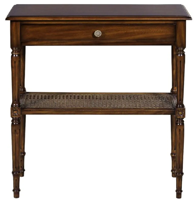 Jetzt Kaufen Casa Padrino table de chevet Art Nouveau de luxe marron 71 x 28 x H. 76 cm - Élégante table de chevet en bois massif - Table d'appoint avec tiroir et étagère en rotin - Meubles de Chambre