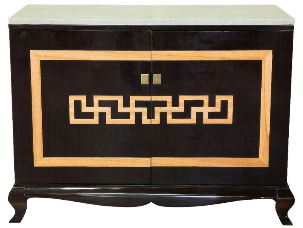 Jetzt Kaufen Casa Padrino armoire à liqueur baroque de luxe noir / naturel / crème 110 x 55 x H. 87 cm - Armoire de bar en bois massif avec plateau en marbre - Meubles de bar de style baroque