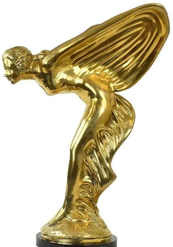 Casa Padrino sculpture en bronze de luxe spirit of ecstasy dame aux ailes or / noir 53 x 71 x H. 114 cm - Noble figure en bronze avec socle en marbre - Accessoires de décoration de luxe Sichere Zahlung