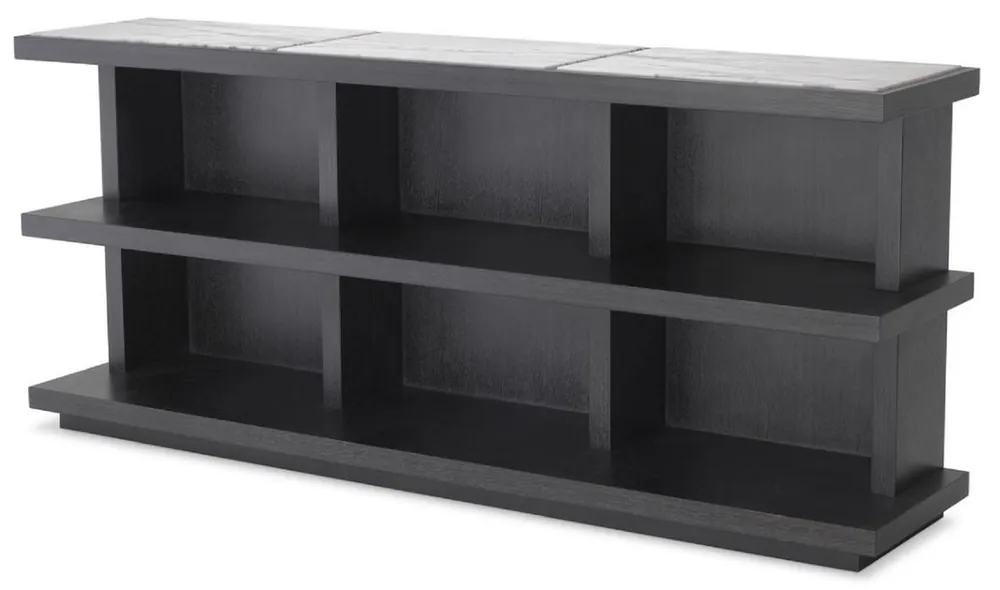 Expressversand Casa Padrino armoire étagère de luxe gris anthracite / blanc / lilas 160 x 35 x H. 70 cm - Armoire en bois massif noble avec 3 étagères et plateaux en marbre - Meubles de salon de luxe