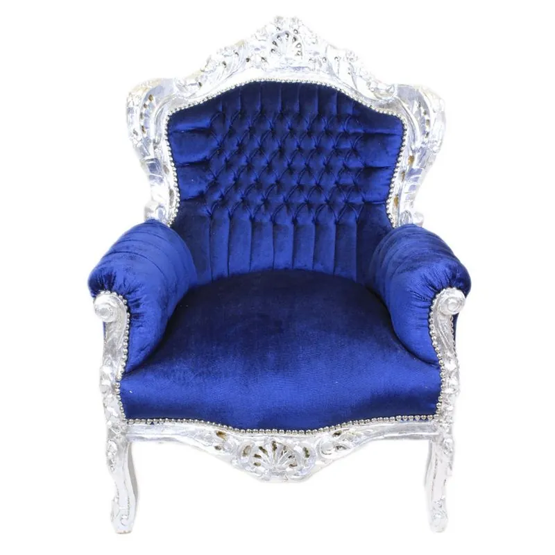 Casa Padrino Fauteuil baroque King bleu royal / argent - Meubles baroques de style ancien Nur Für Kurze Zeit