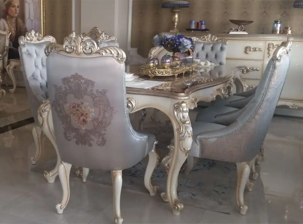 Bestseller Casa Padrino ensemble de chaises de salle à manger baroque de luxe argent / crème / or - 6 Chaises de Cuisine de Style Baroque - Mobilier de salle à manger baroque