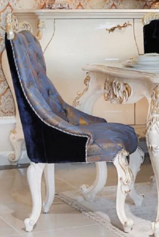 Casa Padrino chaise de salle à manger baroque de luxe bleu / bleu foncé / bronze / or - Chaise de cuisine en bois massif fabriquée à la main - Meubles de salle à manger de style baroque Schneller Versand