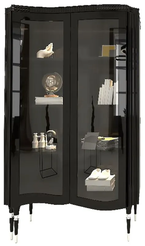 Casa Padrino vitrine Art déco de luxe noir / argent - Vitrine en bois massif fabriqué à la main avec 2 portes vitrées - Meubles de Salon Art Déco Ausverkauf