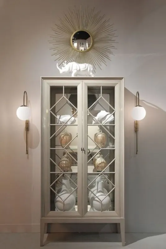 Sichere Zahlung Casa Padrino vitrine de luxe gris clair 110 x 42 x H. 220 cm - Vitrine en bois massif noble avec 2 portes vitrées - Mobilier de salon de luxe