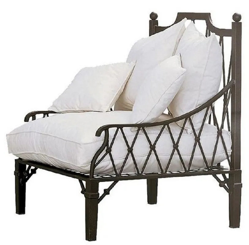 Casa Padrino fauteuil Art Nouveau de luxe marron / crème 90 x 90 x H. 115 cm - Fauteuil en fer forgé avec coussins forgé à la main - Fauteuil de salon - Fauteuil de jardin - Fauteuil de terrasse Expressversand