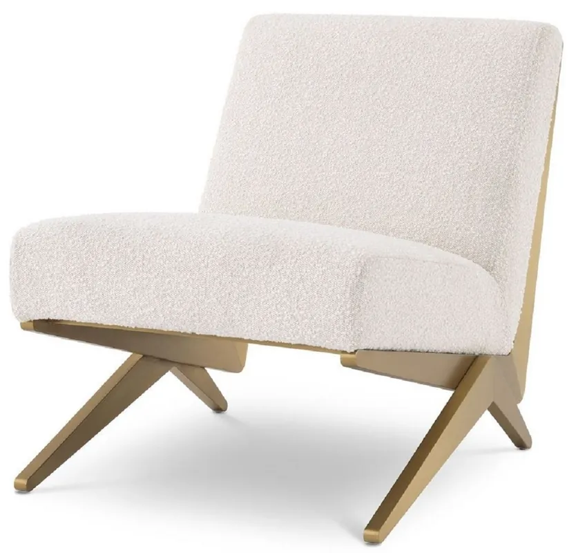 Casa Padrino fauteuil de luxe crème / laiton 63,5 x 90,5 x H. 74 cm - Fauteuil de salon - Meubles de salon - Collection de Luxe Must-Have