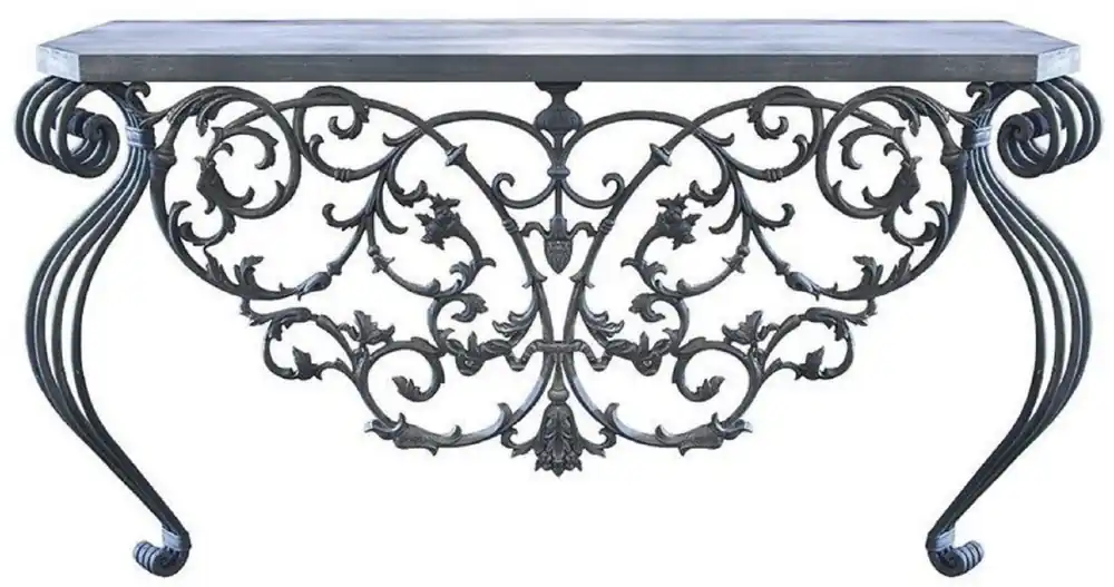 Super-Preis Casa Padrino console Art Nouveau de luxe gris 150 x 45 x H. 90 cm - Table console en fer forgé fait main avec plateau en métal - Meubles de Jardin de Patio de Salon