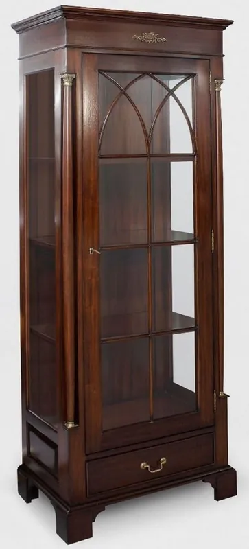 Sichere Zahlung Casa Padrino vitrine de luxe marron foncé 70 x 45 x H. 192 cm - Vitrine en acajou avec porte en verre et tiroir - Meubles de salon de luxe en acajou