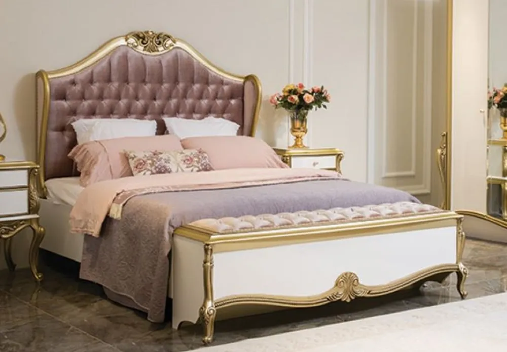 Casa Padrino lit double baroque de luxe violet / rose / blanc / or 170 x 207 x H. 168 cm - Lit en bois massif noble avec tête de lit - Magnifique mobilier de chambre de style baroque Meistverkauft