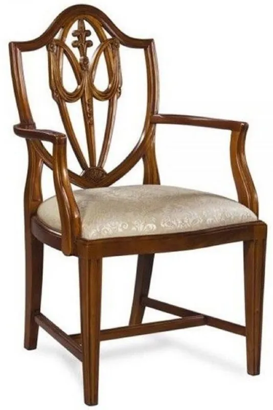 Abverkauf Casa Padrino chaise de salle à manger Art Déco de luxe avec accoudoirs marron foncé / or 58,4 x 50,8 x H. 99,1 cm - Chaise élégante en bois massif avec motif - Mobilier de Salle à Manger Art Déco