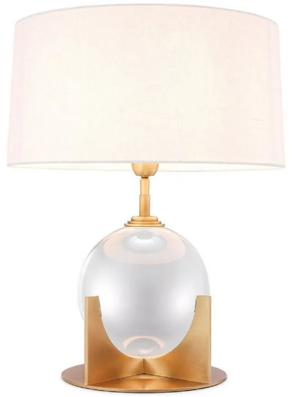 Solange Der Vorrat Reicht Casa Padrino lampe de table de luxe laiton antique / blanc Ø 38 x H. 52 cm - Lampe de bureau moderne avec perle de verre cristal décoratif - Qualité de Luxe