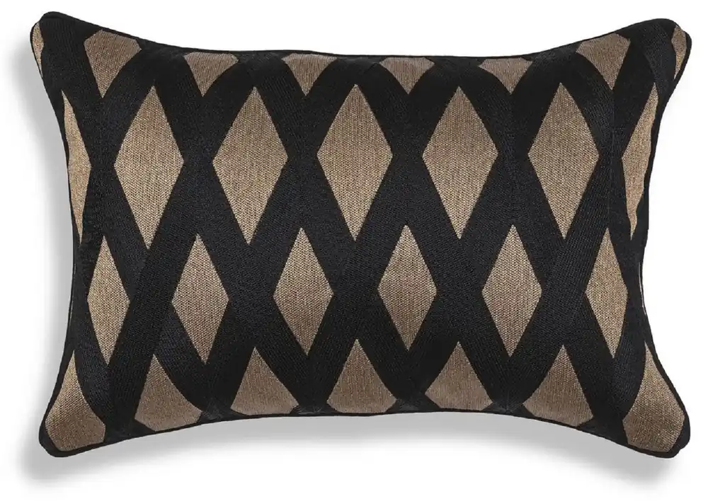 Casa Padrino coussin décoratif de luxe noir / or 60 x 40 cm - Oreiller décoratif rectangulaire avec motif de diamant élégant - Qualité de Luxe - Collection Hôtel Begrenztes Angebot