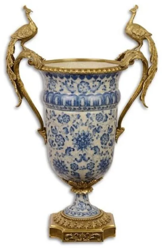 Aktuell Casa Padrino vase décoratif baroque crème / bleu / or 40 x 24 x H. 60,3 cm - Magnifique vase à fleur en porcelaine avec 2 poignées en bronze nobles - Accessoires décoratifs de style baroque