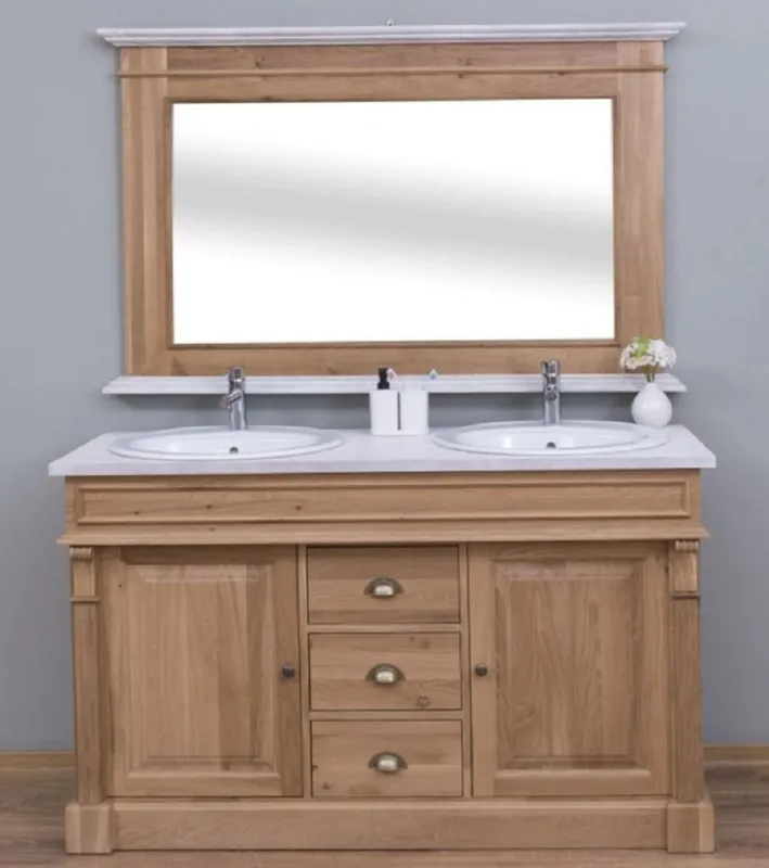 Casa Padrino ensemble de salle de bain de style campagnard marron / blanc - 1 Armoire Lavabo Double et 2 Lavabos et 2 Robinets et 1 Miroir Mural - Meubles Salle de Bain en Bois Massif Style Campagnard Angebot