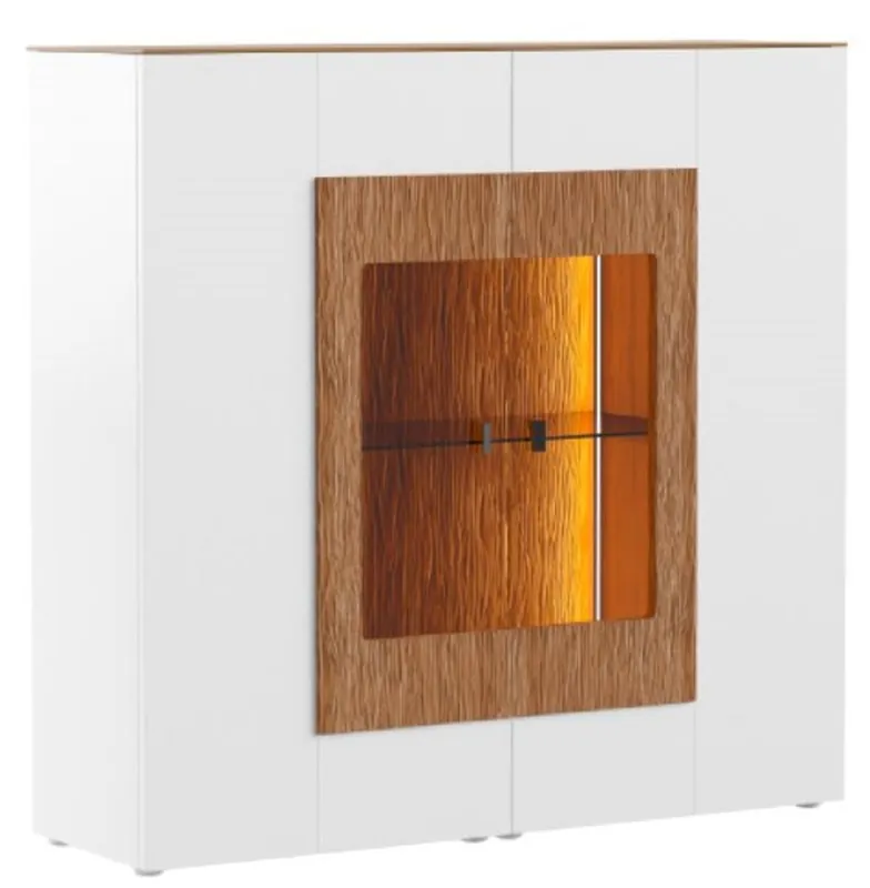 Echt Casa Padrino vitrine blanc / marron 111 x 40 x H. 138 cm - Vitrine moderne en bois massif éclairée - Armoire de salon - Meuble bar - Mobilier de salon