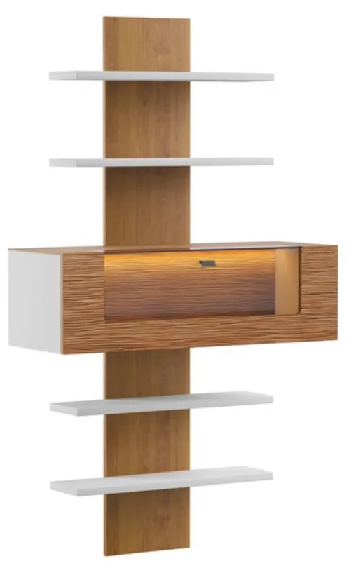 Neu Casa Padrino étagère murale marron / blanc 110,6 x 40,4 x H. 193,4 cm - Étagère murale moderne en bois massif éclairée - Meubles de salon modernes