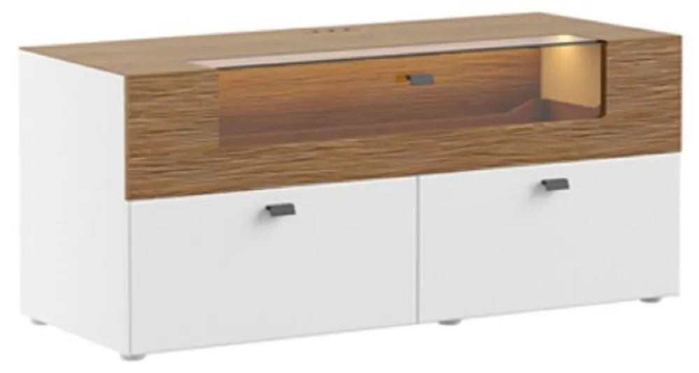 Kracherpreis Casa Padrino cabinet de télévision marron / blanc 125 x 48 x H. 55 cm - Meuble TV lumineux en bois massif avec tiroirs - Mobilier de salon moderne