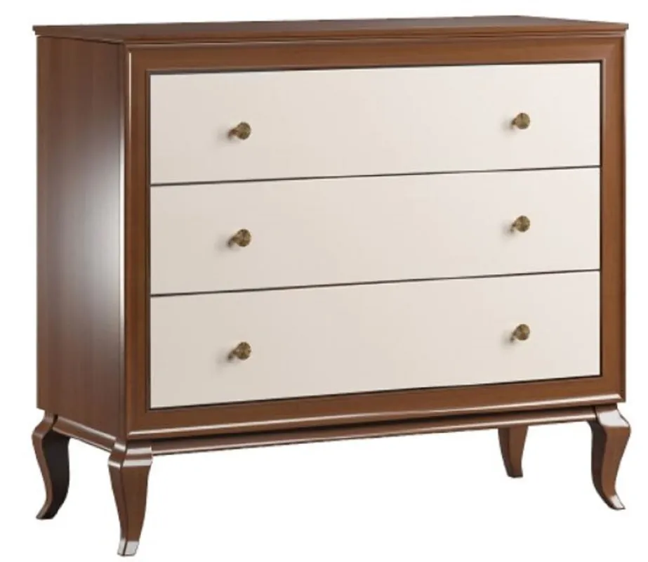 Casa Padrino commode Art Déco de luxe en bois massif avec 3 tiroirs marron foncé / crème 108,7 x 43,5 x H. 95,5 cm - Mobilier Art Déco Sichere Zahlung