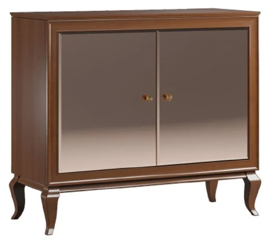 Casa Padrino buffet Art Déco de luxe marron foncé 108,7 x 43,5 x H. 95,5 cm - Armoire en bois massif avec 2 portes miroir - Meubles de Salon Art Déco Echt