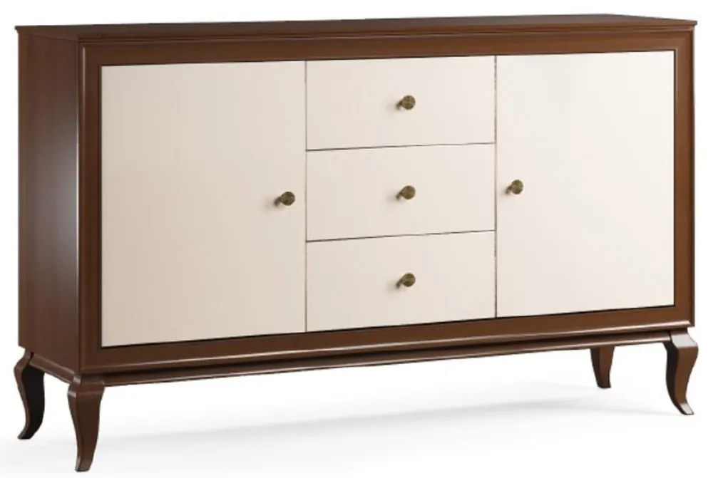Casa Padrino buffet Art Déco de luxe marron foncé / crème 156 x 43,5 x H. 95,5 cm - Armoire en bois massif avec 2 portes et 3 tiroirs - Meubles de Salon Art Déco Aktuell