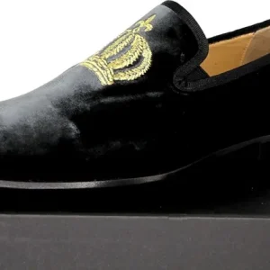 Top-Angebot Pompöös by Casa Padrino pantoufle de luxe en velours avec couronne argent anthracite / or - Différentes Tailles de Chaussures - conçu par Harald Glööckler