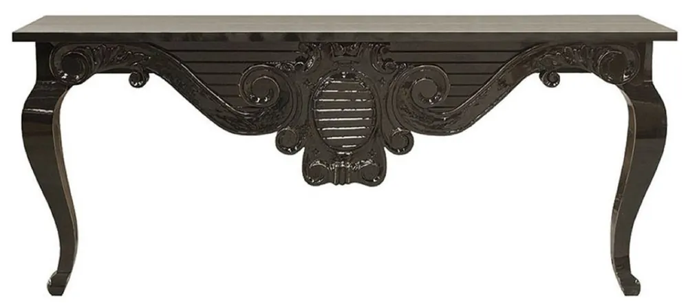 Casa Padrino console baroque de luxe noir 200 x 45 x H. 85 cm - Table console en bois massif fait main - Mobilier d'Hôtel Baroque - Qualité de Luxe Echt