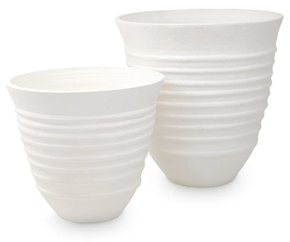 Casa Padrino ensemble de vases en argile de luxe blanc - 2 Vases décoratifs ronds faits à la main - Décoration de Salon - Décoration de Jardin - Accessoires de Décoration Mega-Angebot