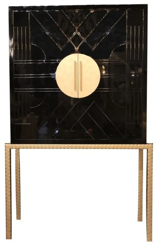 Casa Padrino armoire de bar design noir / laiton 120 x 40 x H. 190 cm - Armoire à vin noble avec carreaux de céramique de haute qualité - Mobilier de Bar - Mobilier d'Hôtel - Qualité de Luxe Kracherpreis