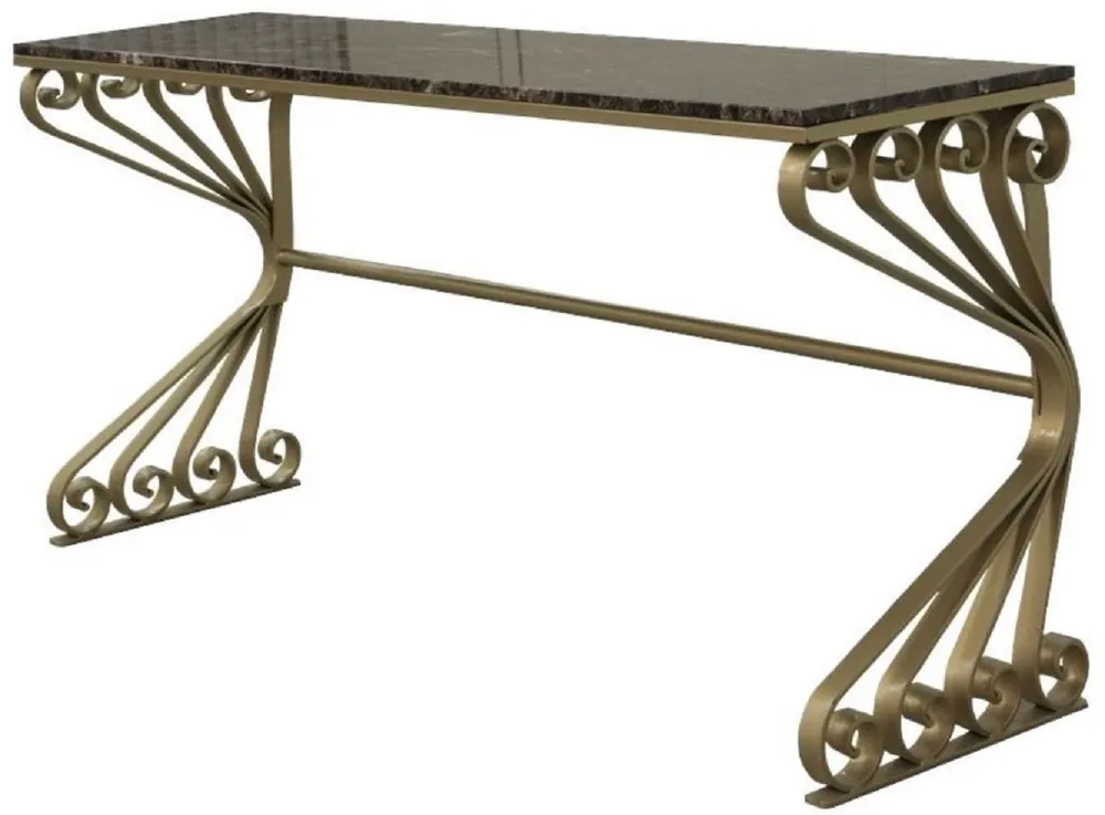 Casa Padrino console Art Nouveau de luxe laiton / gris 200 x 60 x H. 84 cm - Table console noble avec plateau en marbre et structure en fer forgé fait à la main - Meubles de Jardin de Patio de Salon Bestpreis