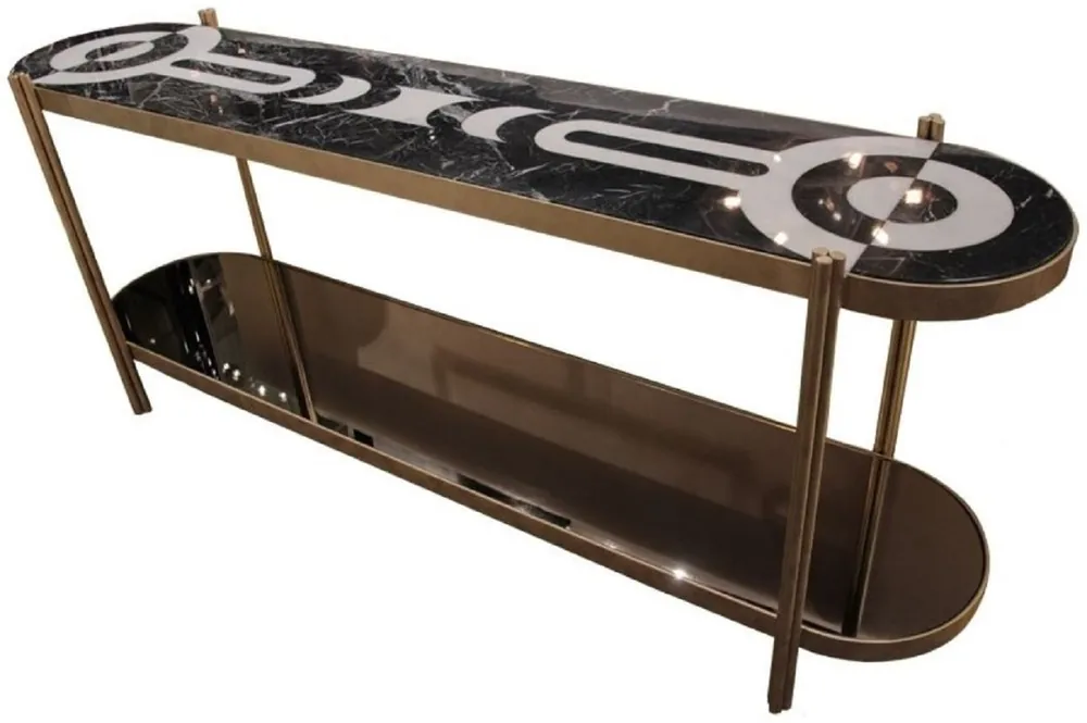 Casa Padrino console de luxe laiton / noir / blanc 220 x 45 x H. 85 cm - Table console avec plateau en marbre et étagère en verre - Mobilier d'Hôtel - Qualité de Luxe Jetzt Bestellen