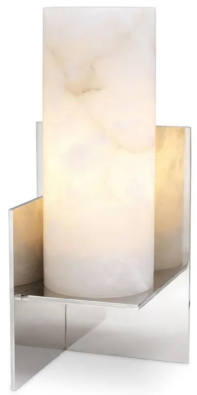 Casa Padrino lampe de table design argent / albâtre 18,5 x 18,5 x H. 40 cm - Lampe de table moderne avec abat-jour en albâtre - Collection de Luxe Preisknaller