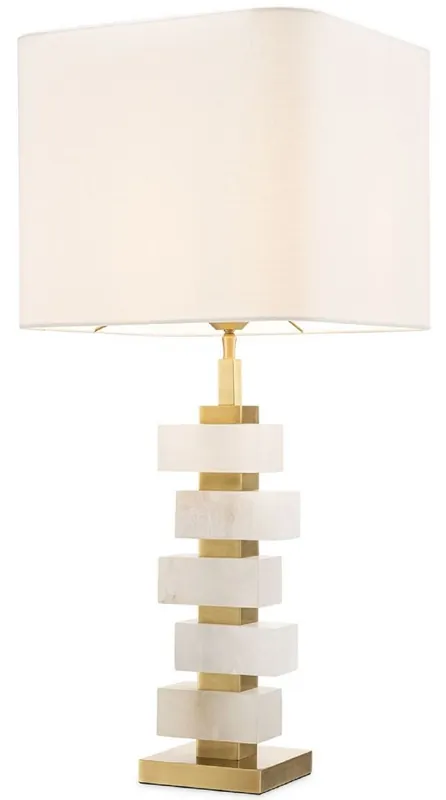Neu Casa Padrino lampe de table de luxe laiton antique / albâtre / blanc 35 x 35 x H. 79,5 cm - Lampe de bureau moderne en métal avec albâtre décoratif - Qualité de Luxe