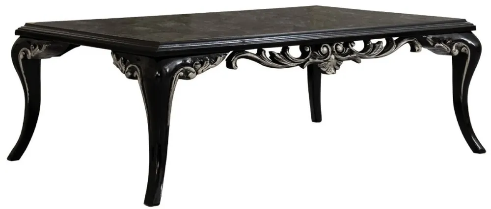 Casa Padrino table basse baroque de luxe noir / argent - Magnifique table de salon de style baroque - Table en bois massif fabriquée à la main - Mobilier de salon baroque Meistverkauft