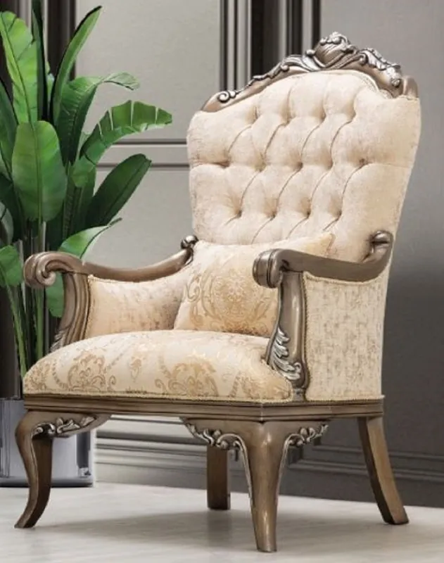 Jetzt Bestellen Casa Padrino fauteuil baroque de luxe beige / or / marron / argent - Fauteuil de salon de style baroque - Mobilier de salon baroque - Noble & Magnifique
