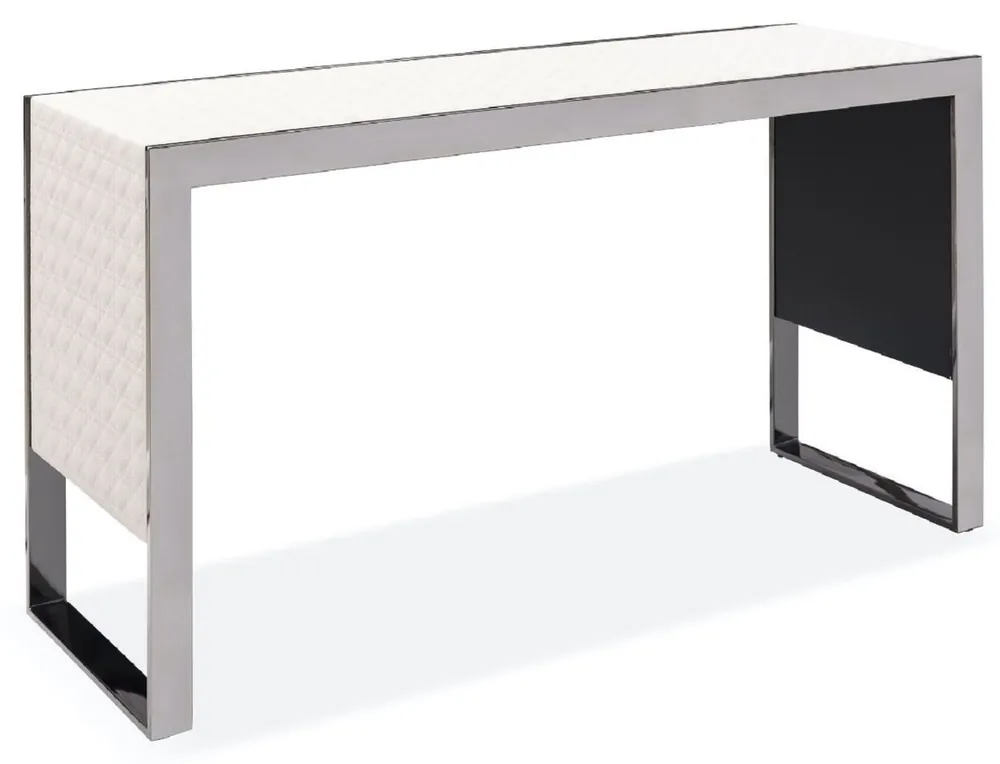 Günstig Casa Padrino console de luxe crème / argent 120 x 40 x H. 64 cm - Table console rectangulaire en acier inoxydable avec cuir véritable à motifs - Mobilier de Luxe